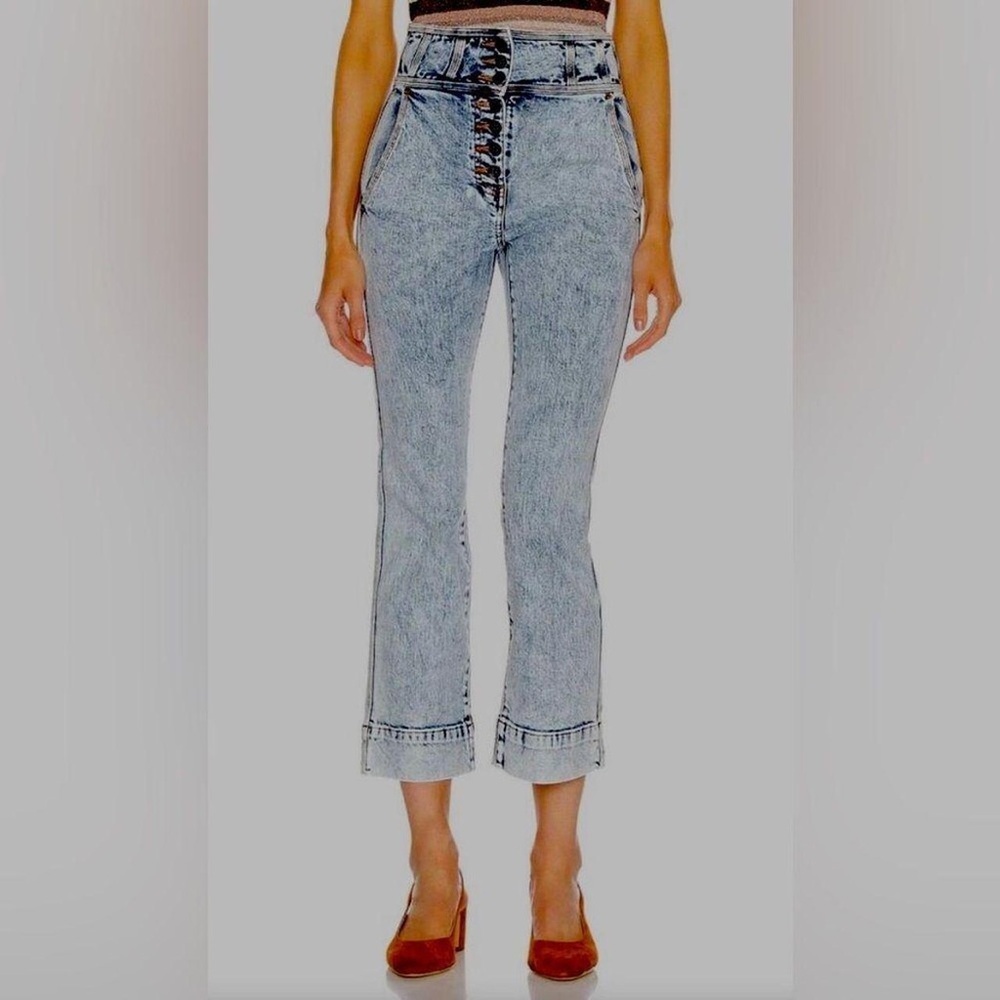 Ulla Johnson Ellis Acid Wash High Rise Cropped Jeans - Picture 2 of 10